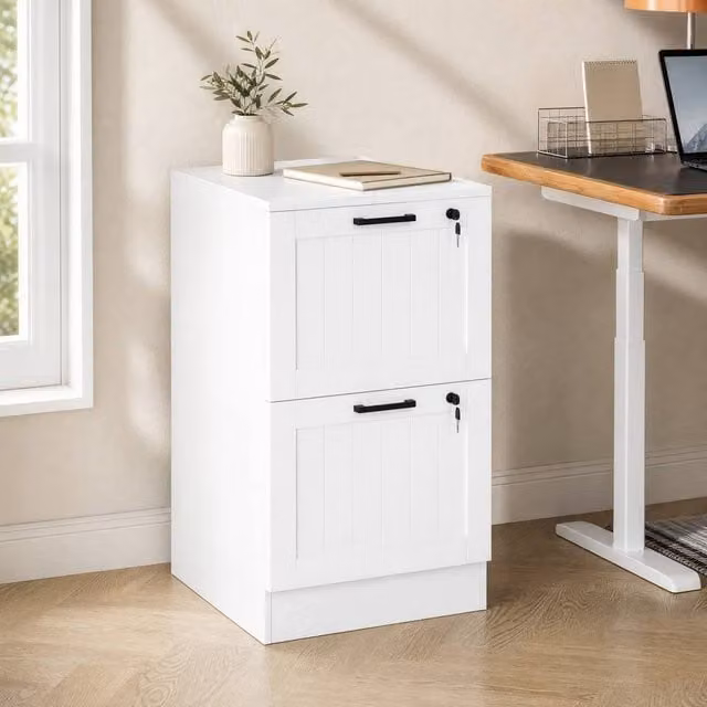 STILVORA White Matt Filing Cabinet with 2 Lockable Drawers – 1