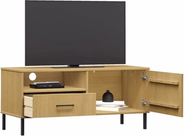 Berkfield Home Oslo Industrial TV Cabinet in Brown Solid Pine Wood with Metal Legs, W: 106.0 cm, D: 40.0 cm, H: 46.5 cm – 1