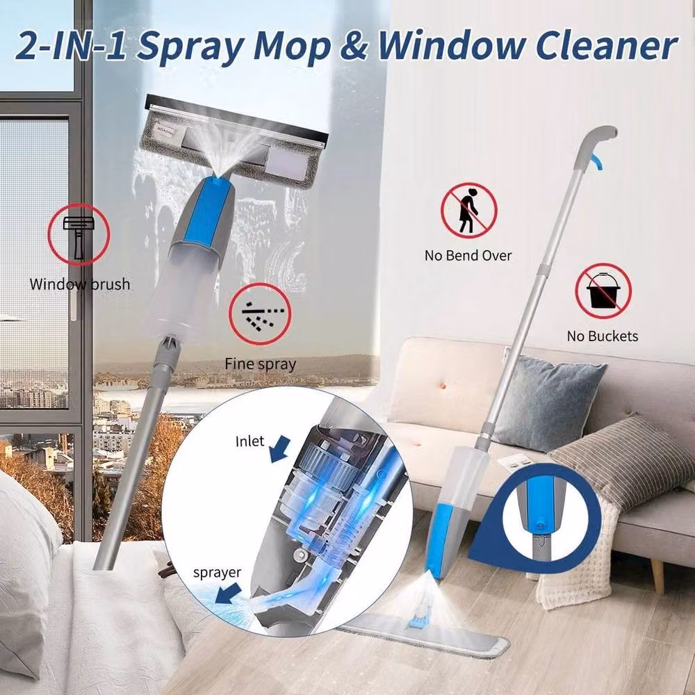 FLAVORA Long Handle Spray Window Cleaner Squeegee with Microfibre in Grey – 2