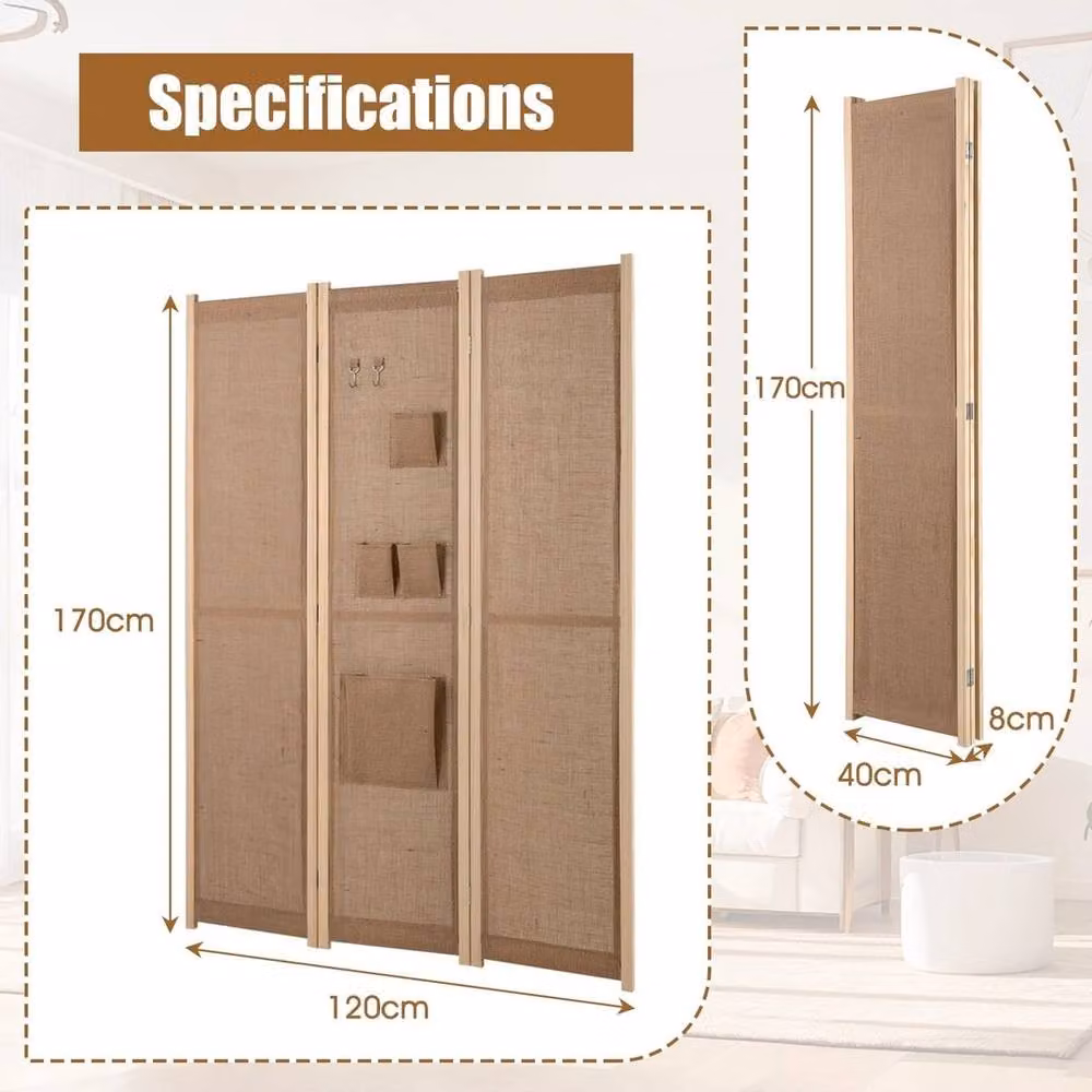 Havendro 3-Panel Folding Privacy Screen with Hooks in Natural Beige/Sand – 2