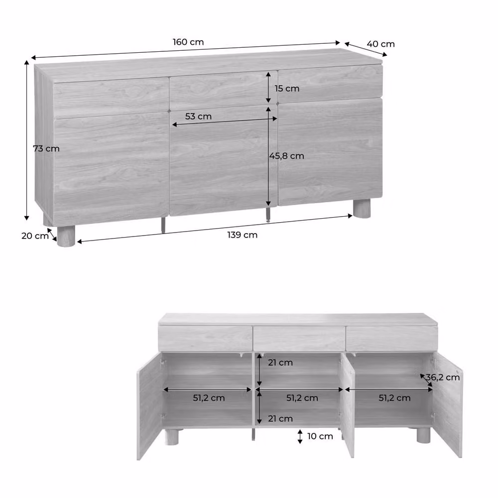 sweeek Modern Brown Wood Sideboard with 3 Doors and 3 Soft-Close Drawers – 3