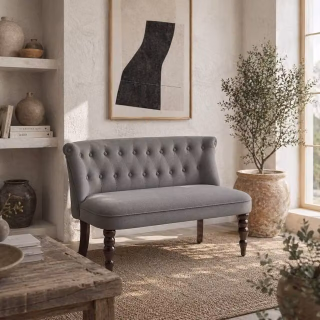 Wyld Haus Nolali 2 Seater Wingback Sofa in Charcoal Grey Velvet with Button Tufting, W/D/H: 120 x 67 x 78 cm