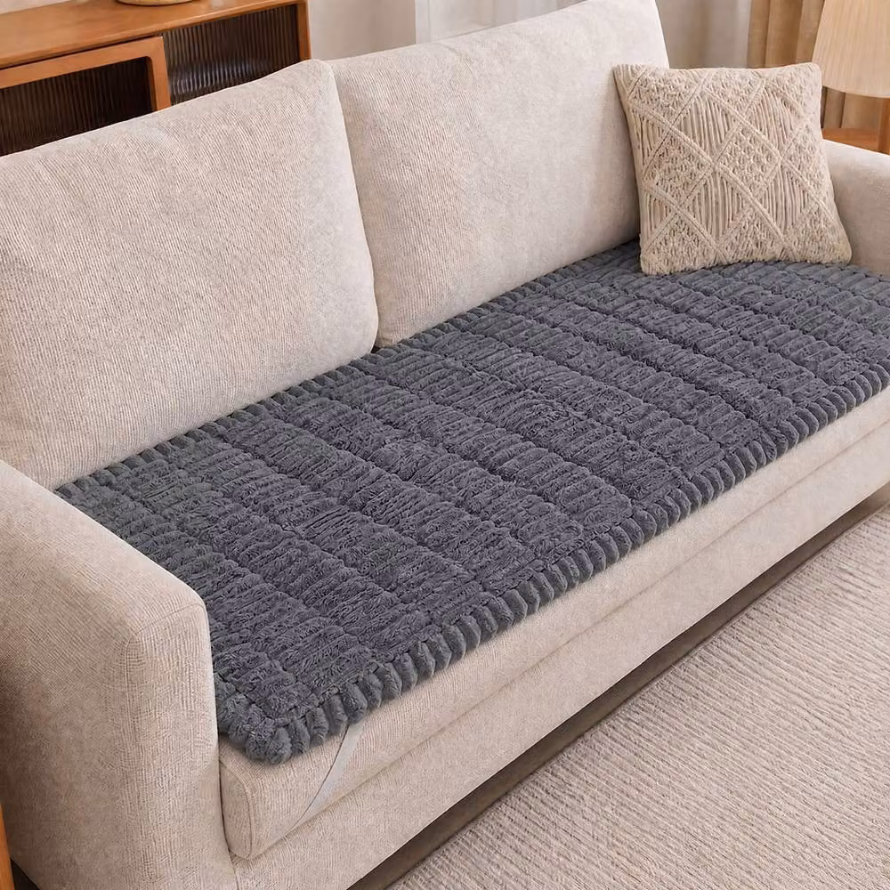 Marlow Corduroy Sofa Cover in Dark Grey, Non-Slip and Machine Washable, W: 180 cm, H: 70 cm – 3