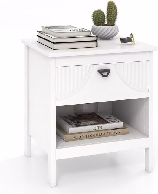 Costway 2-Tier Modern End Table with Drawer in White