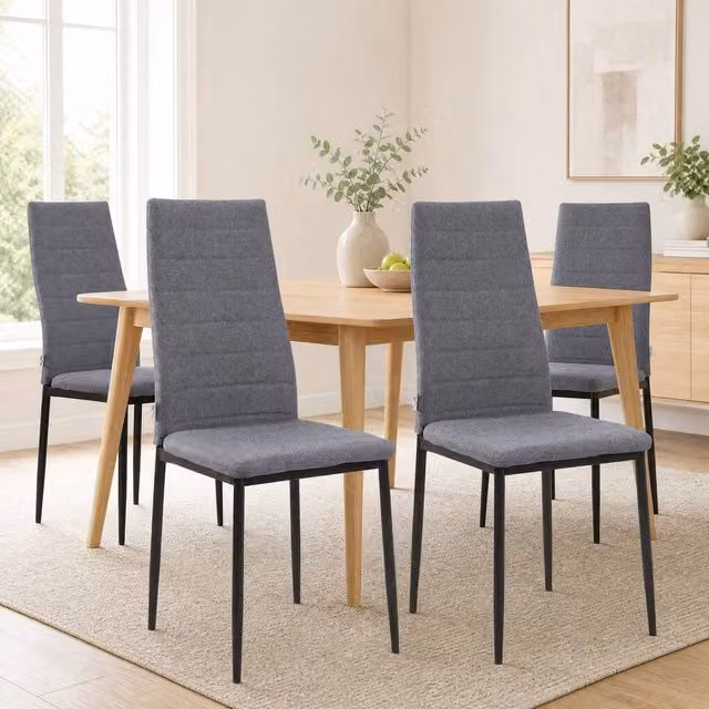 STILVORA Set of 4 Modern Grey Fabric Dining Chairs with Metal Legs