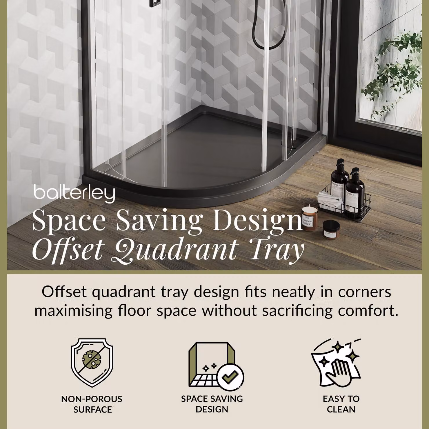 Balterley Premium Left Hand Offset Quadrant Corner Shower Tray in Grey – 2