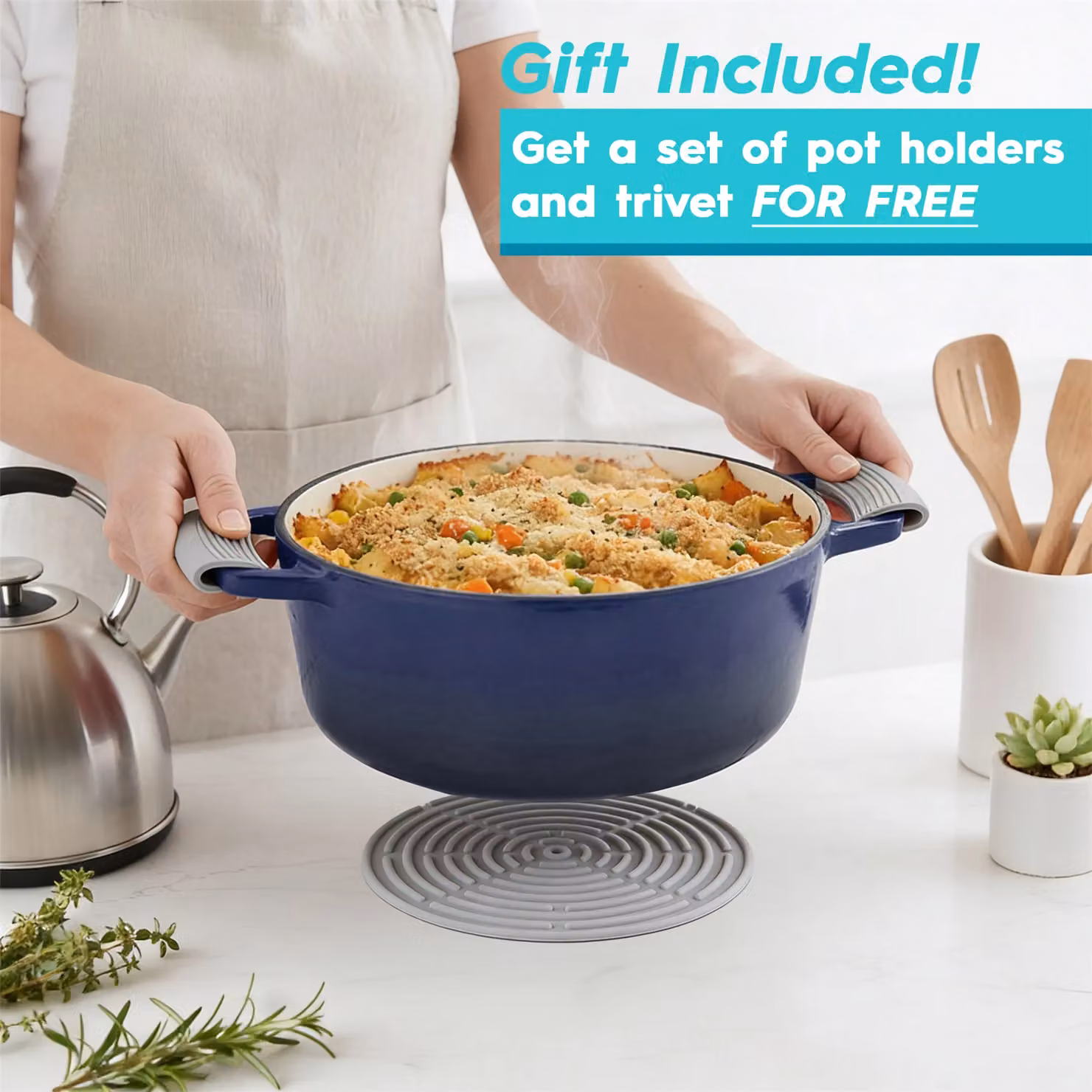 Argon Tableware 2pc Enamelled Cast Iron Casserole Dish Set with Self-Basting Lids, Blue, 2.3 l & 4.68 l – 5