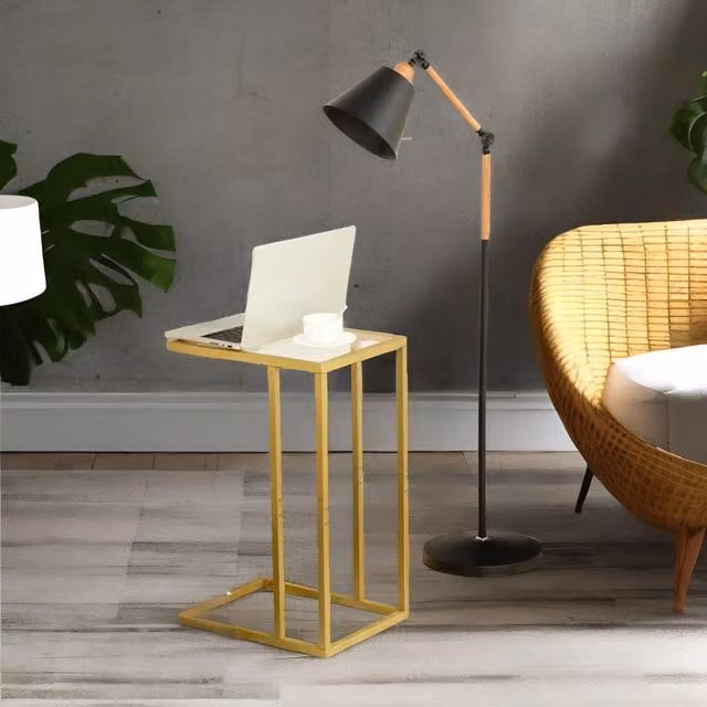 Rafaelo Mobilia Gold C Shape Side Table with Tempered Glass, W/D/H: 30 x 30 x 62 cm