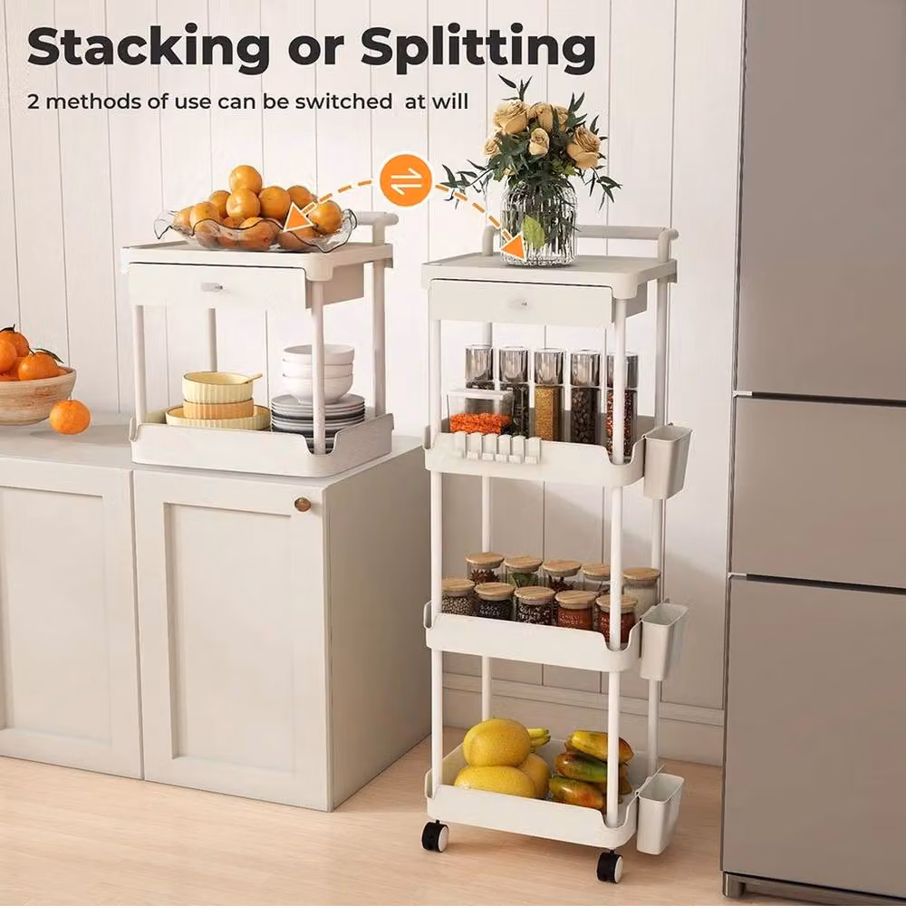 VOGREX 4-Tier Rolling Storage Trolley Rack in White, W/D/H: 33.0 x 37.0 x 104.4 cm – 2