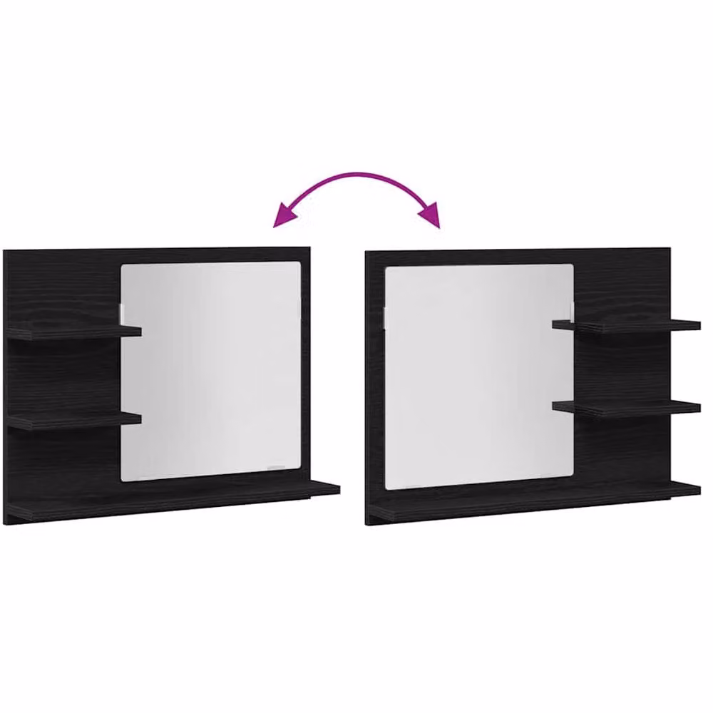 Berkfield Home Black Oak Wall Mounted Bathroom Mirror, W: 60 cm, D: 10.5 cm, H: 45 cm – 6