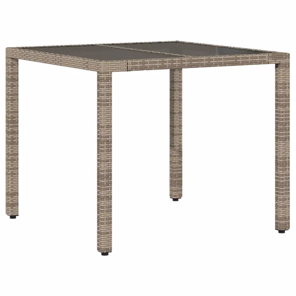 Berkfield Home Grey Poly Rattan Garden Table with Glass Top, W/D/H: 90 x 90 x 75 cm – 2