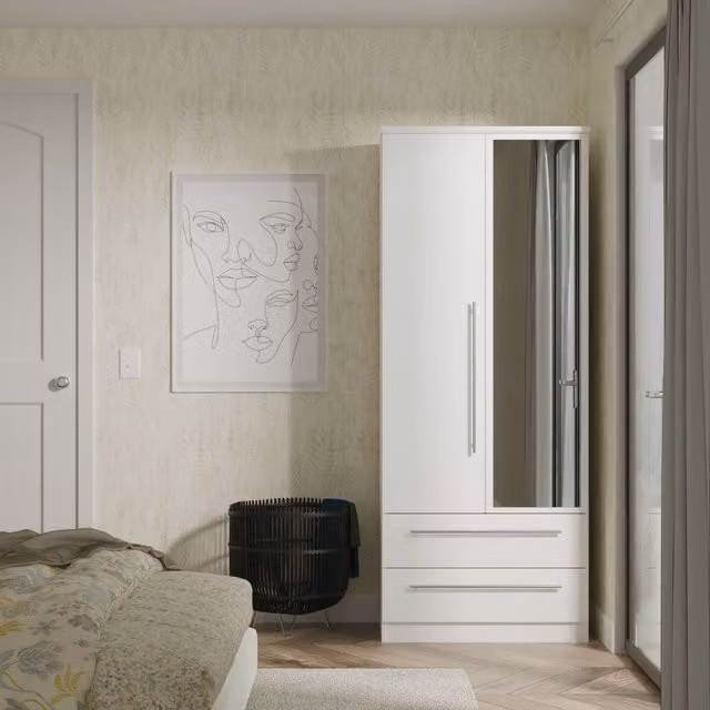 2 U Carlton Ready Assembled 2 Door 2 Drawer Mirrored Wardrobe in White