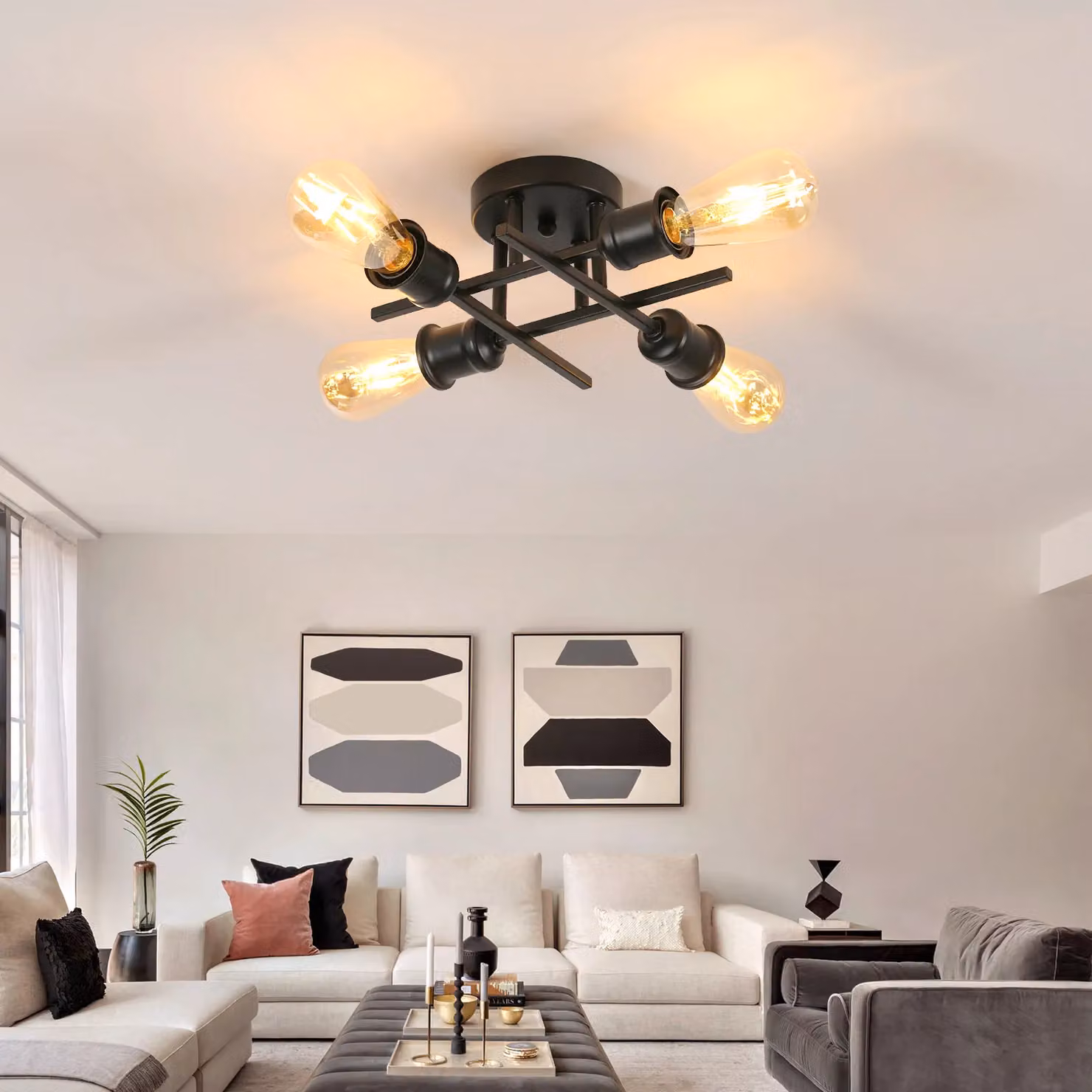 Pheashine Industrial Black Metal Ceiling Light with E27 Glass Shade for Hallway, Dining Room or Living Room – 2