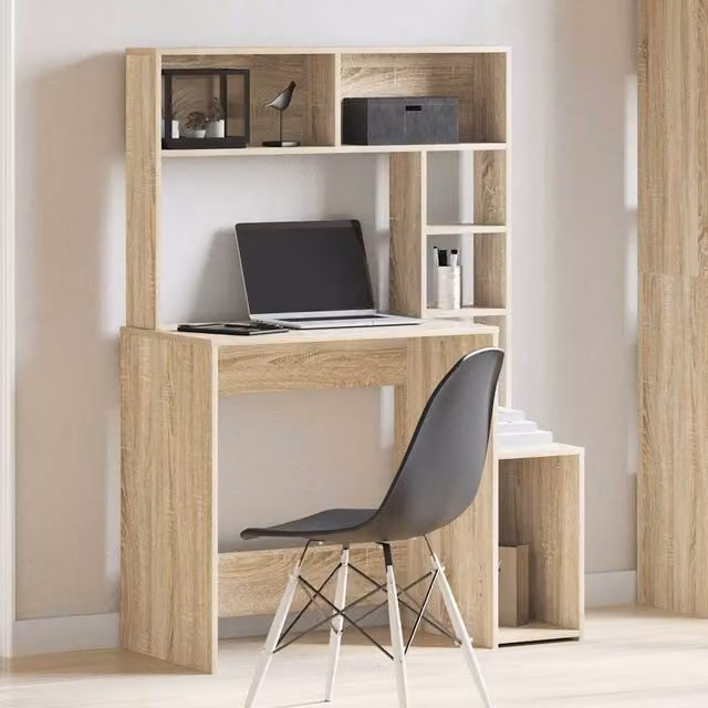 Berkfield Home Decorative Writing Desk with Shelves in Sonoma Oak Light Brown, W/D/H: 100 x 45 x 140 cm