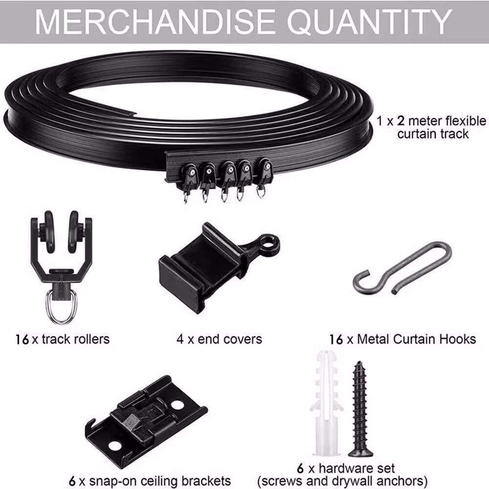 Kelvenix Black Ceiling Curtain Track Glide Rail, Length: 200 cm – 2