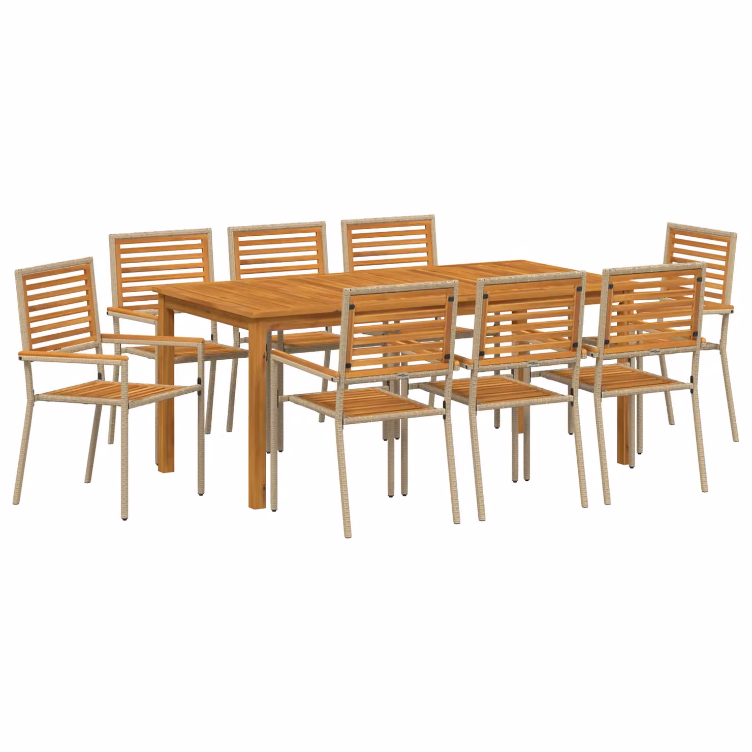 Berkfield Home 9 Piece Beige Poly Rattan and Acacia Wood Garden Dining Set – 2