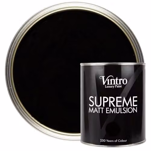 Vintro Luxury Matt Emulsion Black 1L Multi Surface Paint for Walls, Ceilings, Wood and Metal