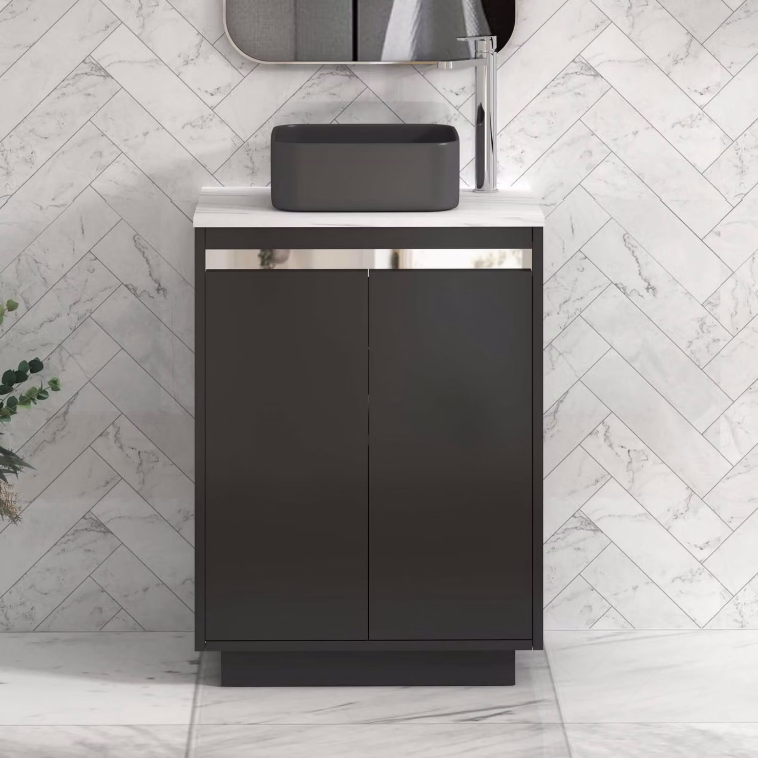 Royal Bathrooms Orion 800mm Matt Obsidian Black Floor Standing Countertop Vanity Unit with 2 Soft Close Doors and Art Square Basin