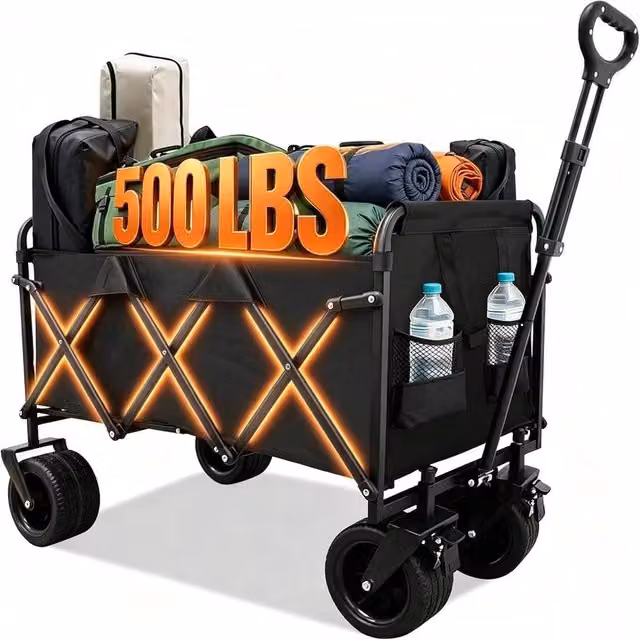 EONLION Folding Camping Cart Garden Trolley in Black