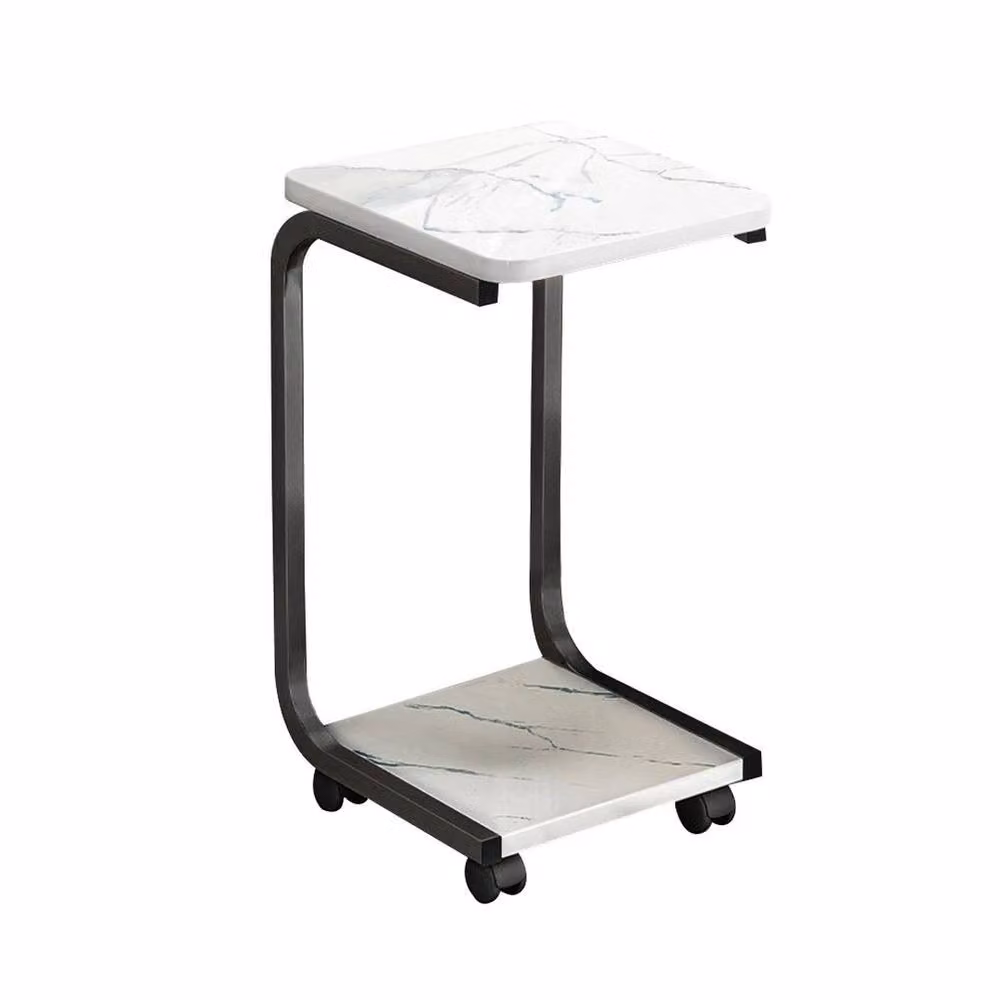 SPETLEK Small White Marble and Metal End Side Table with Serving Tiers and Sled Base – 4