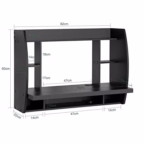 SoBuy FWT18-SCH Wall-Mounted Floating Computer Desk for Home Office, Black, W/D/H: 82 x 39 x 60 cm – 2