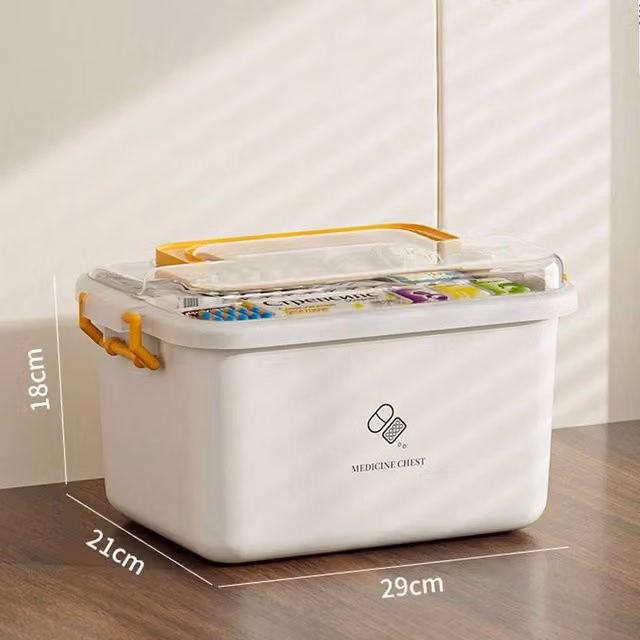 EONLION Portable White and Yellow Medicine Storage Box with Handles, Width: 50 cm – 1