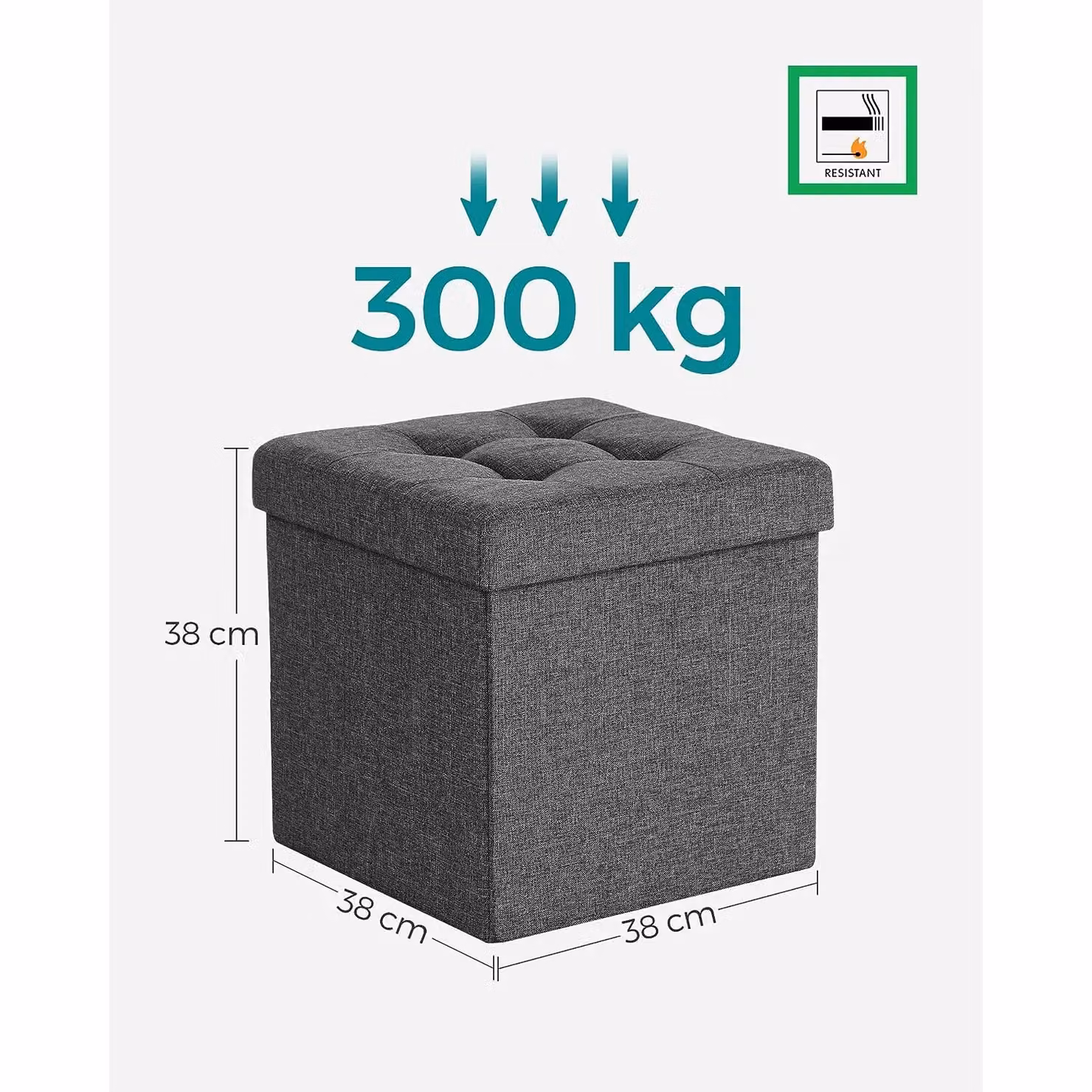 SONGMICS Small Folding Storage Ottoman Cube Foot Rest in Dark Grey – 3