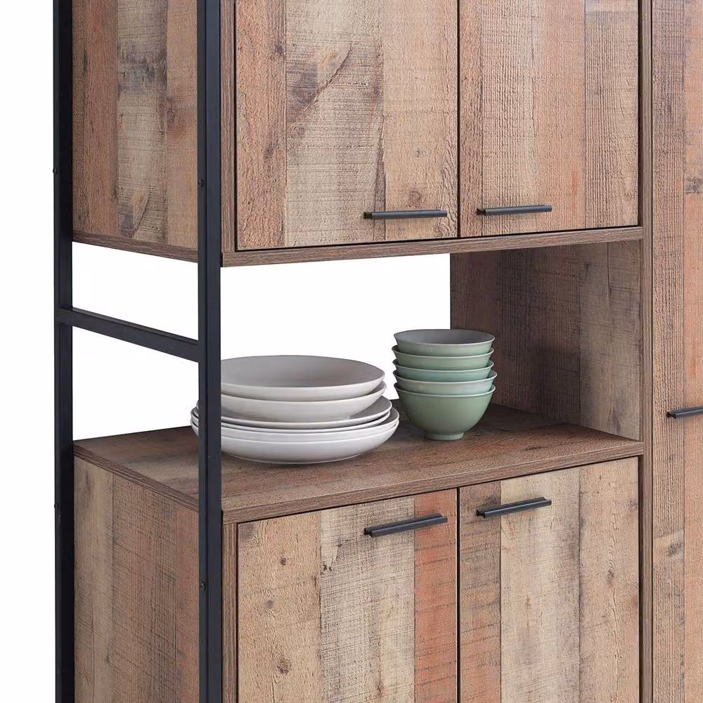 Timber Art Design Industrial Tall Kitchen Larder Cabinet in Black or Brown with Hinged Doors and Internal Shelves, H 180 x W 98 x D 40 cm – 4