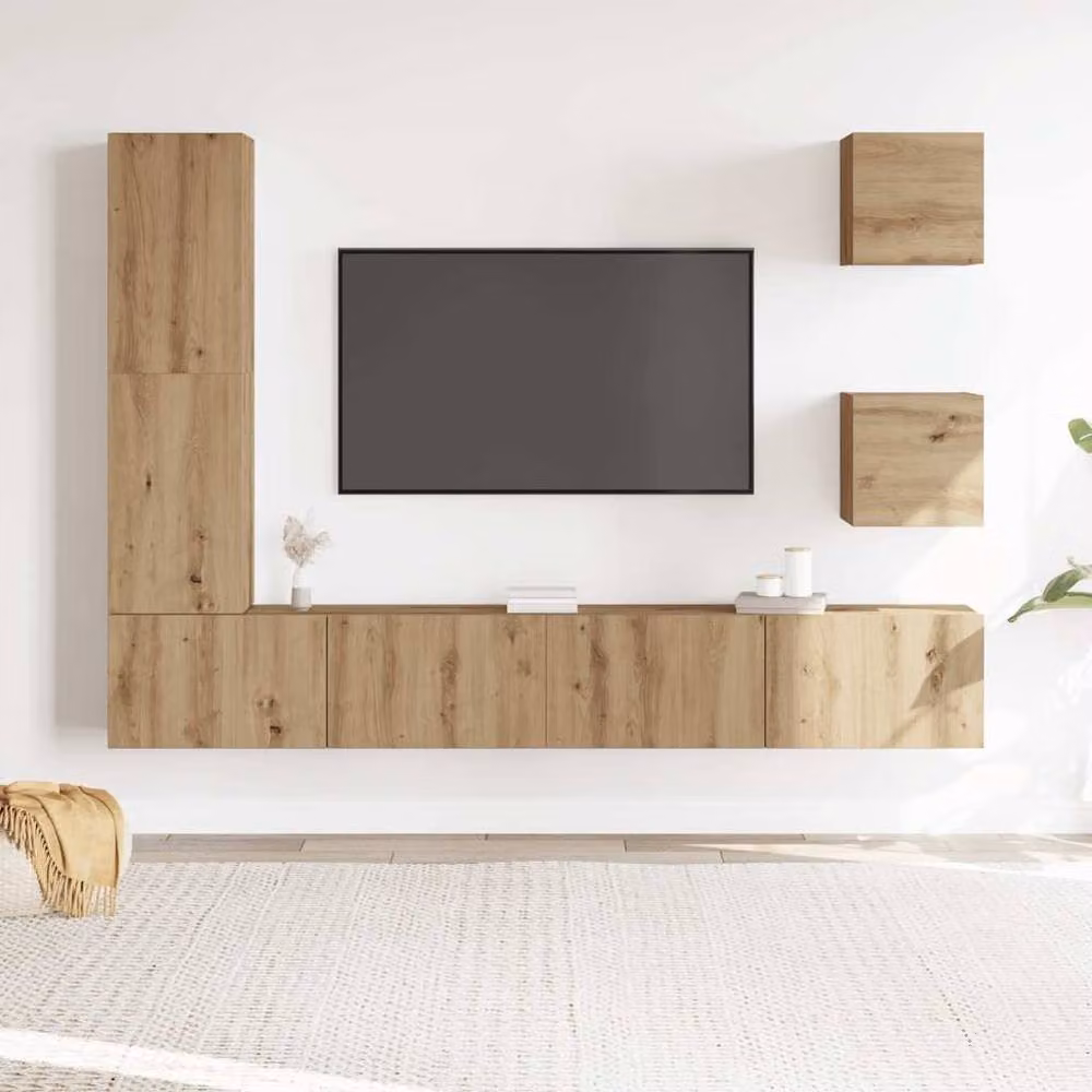 Berkfield Home 5 Piece Wall-mounted TV Cabinet Set in Artisan Oak Brown – 2