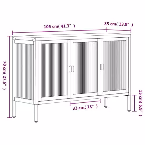 vidaXL Modern Black Sideboard with Glass and Metal, W/D/H: 105 x 35 x 70 cm – 3