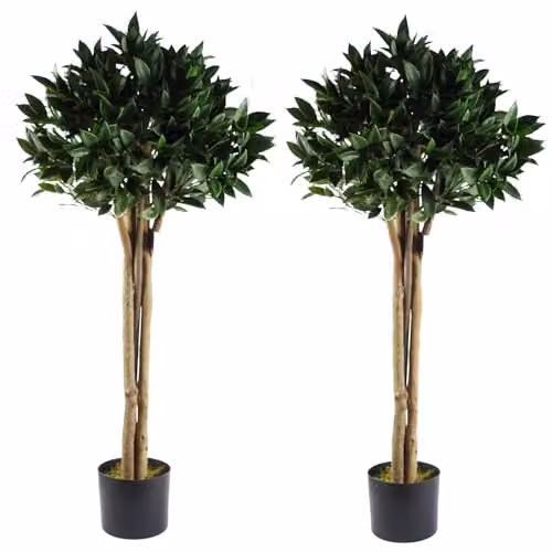 Pair of Green Leaf Artificial Topiary Trees, H 120 cm x W 50 cm x D 50 cm – 1