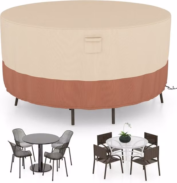 COSTWAY Brown Round Outdoor Table and Chair Set Cover, 213 cm
