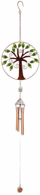 KDMK Tree of Life Metal Hanging Windchime with Floral Leaves in Green