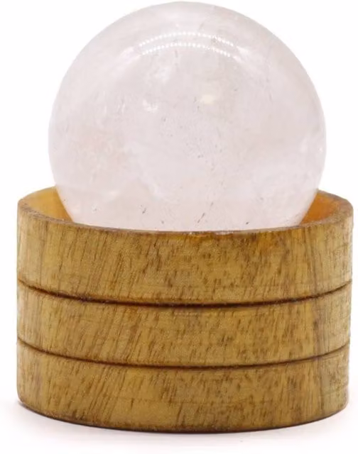 KDMD Clear Quartz Gemstone Sphere with Stand, White, 40mm Diameter