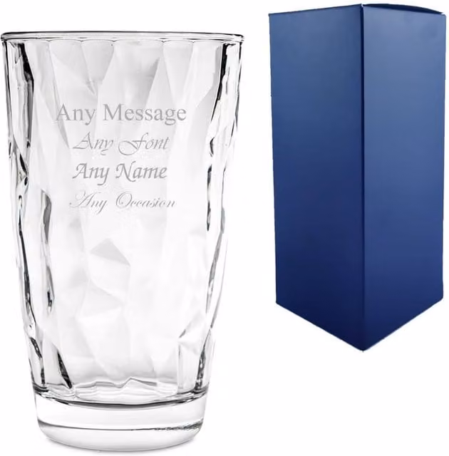 Uniqueful Personalised Diamond Hiball Tumbler, 470ml, Clear Geometric Glass