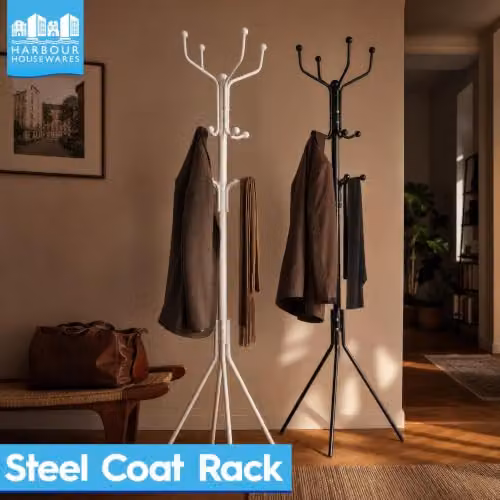 Harbour Housewares White Metal Coat Rack with 12 Hooks and Umbrella Holder, Height: 182 cm – 2