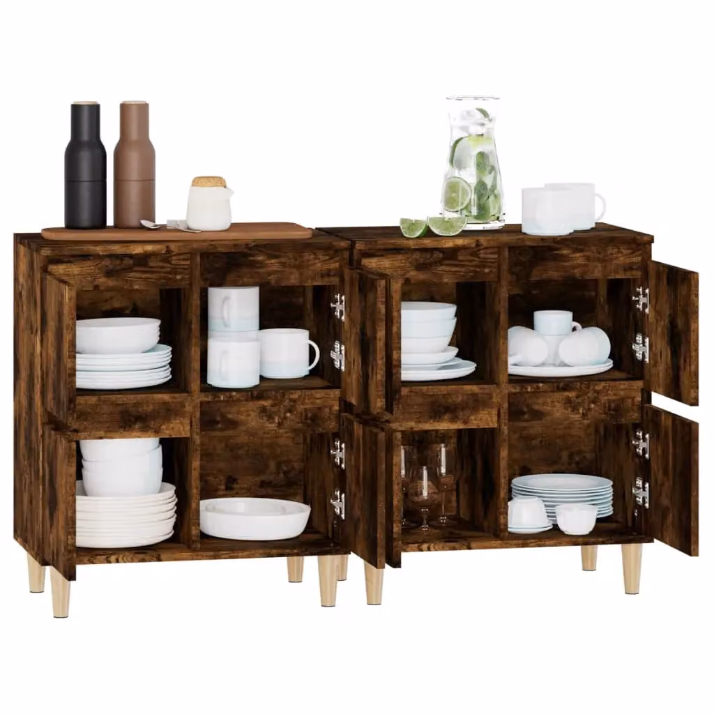 Berkfield Home Set of 2 Smoked Oak Sideboards in Brown, W/D/H: 60 x 35 x 70 cm – 3