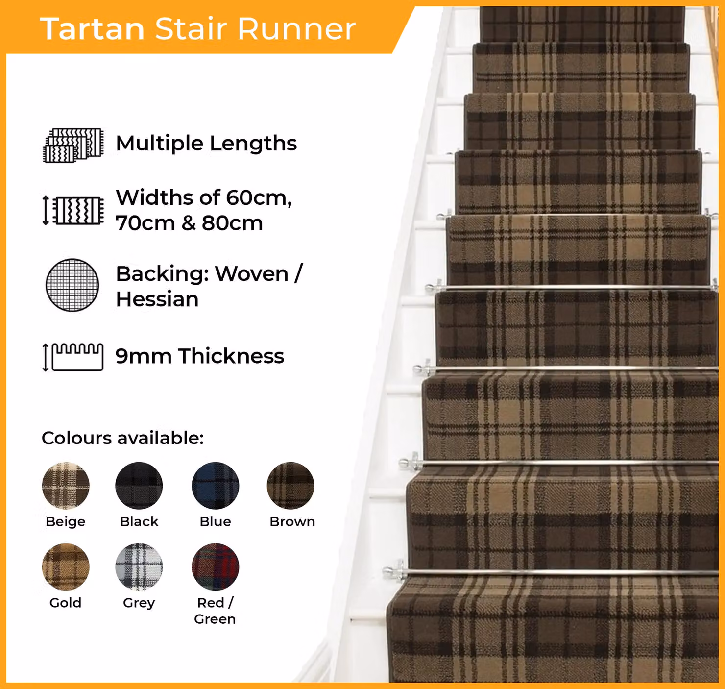 runrug Tartan Stair Runner Carpet in Red, W: 70 cm, L: 690 cm – 2