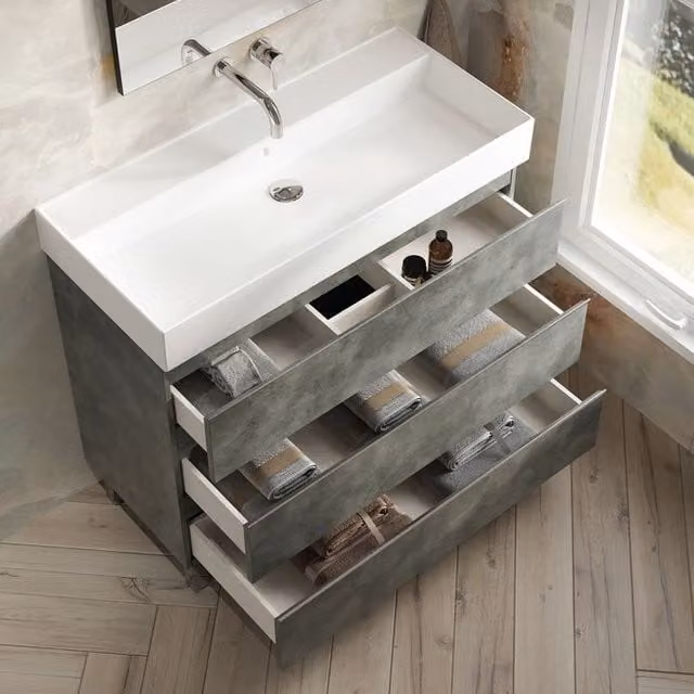 Banyetti Vatilla 1000mm Floorstanding Bathroom Vanity with Veneto 0 TH Basin in Grey Cemento – 1