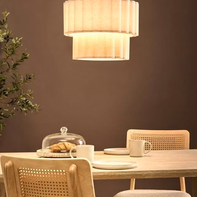 Wyld and Coco Pendant Lamp in Beige and Black with Fabric Shade – 1
