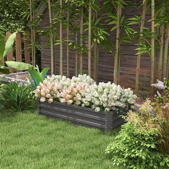 Outsunny Galvanised Steel Raised Garden Bed, Light Grey