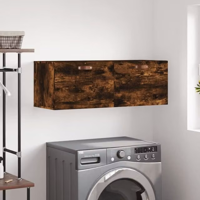 Berkfield Home Wall Mounted Smoked Oak Cabinet in Brown, W: 100 cm, D: 36.5 cm, H: 35 cm – 1