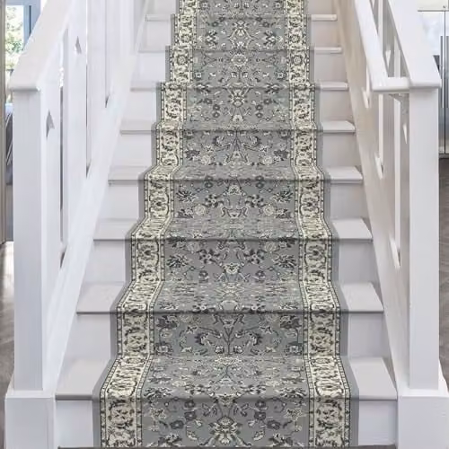 runrug Traditional Stair Runner Carpet in Grey, W: 60 cm, L: 600 cm – 1