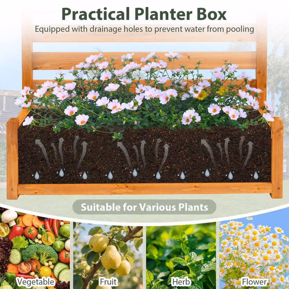 Gymax 2-Panel Wooden Privacy Screen with Planter Box Air Conditioner Fence, Brown, H: 170 cm, W: 101 cm, D: 2 cm – 3