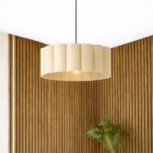 CGC Lighting Scalloped Large Drum Fabric Lampshade in Beige, Width: 48 cm