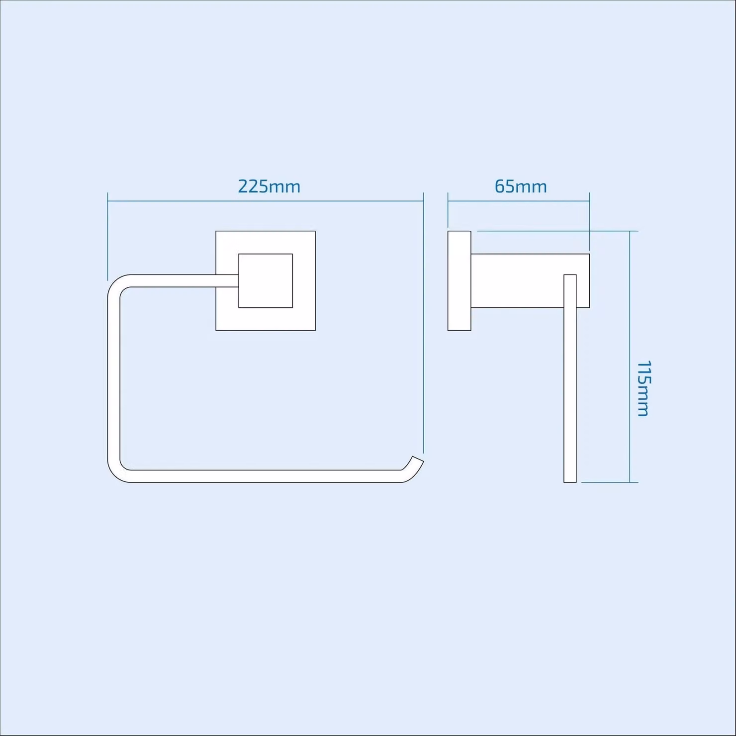 Nes Home Modern Square Matte Black Metal Wall Mounted Towel Holder Rail, W: 22.5 cm, D: 11.5 cm, H: 1.0 cm – 1