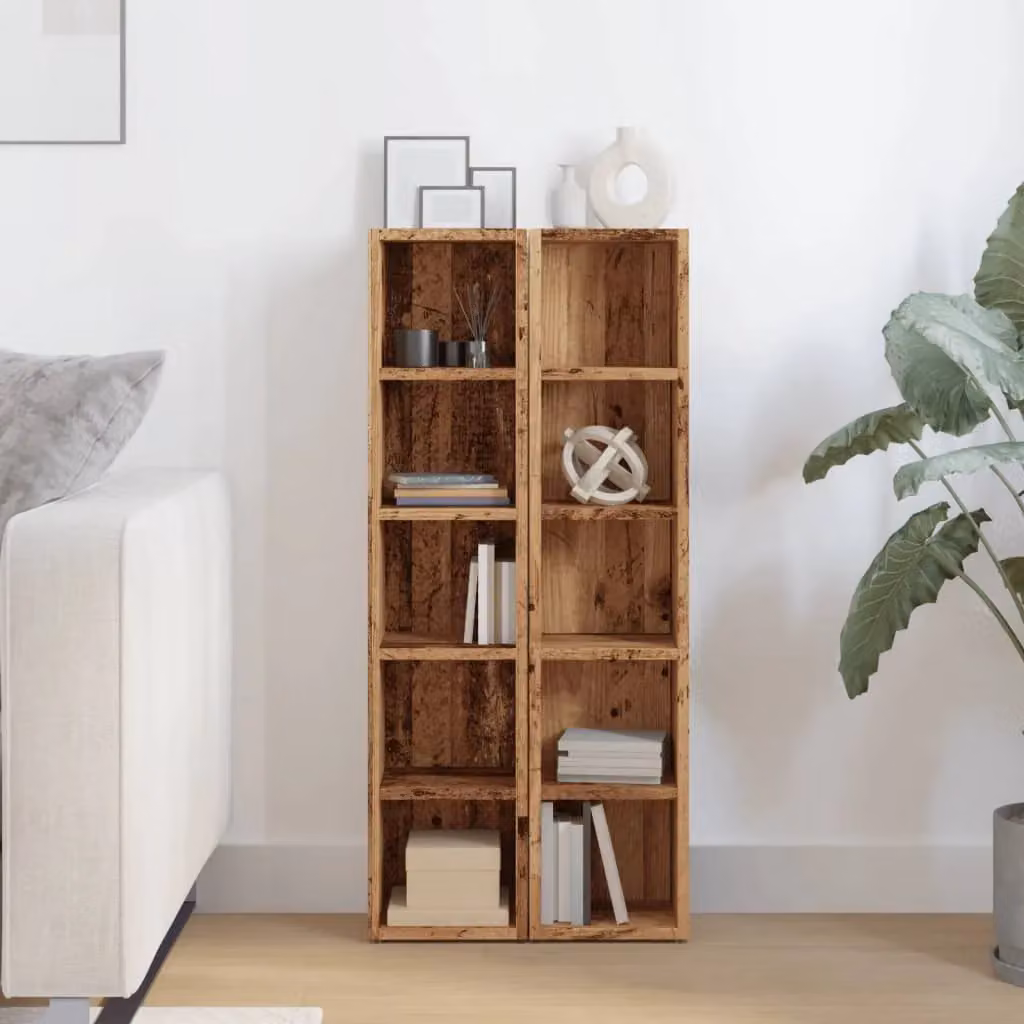 Berkfield Home Set of 2 Wall Mounted CD Cabinets in Brown Old Wood, W/D/H: 21 x 16 x 93.5 cm – 3