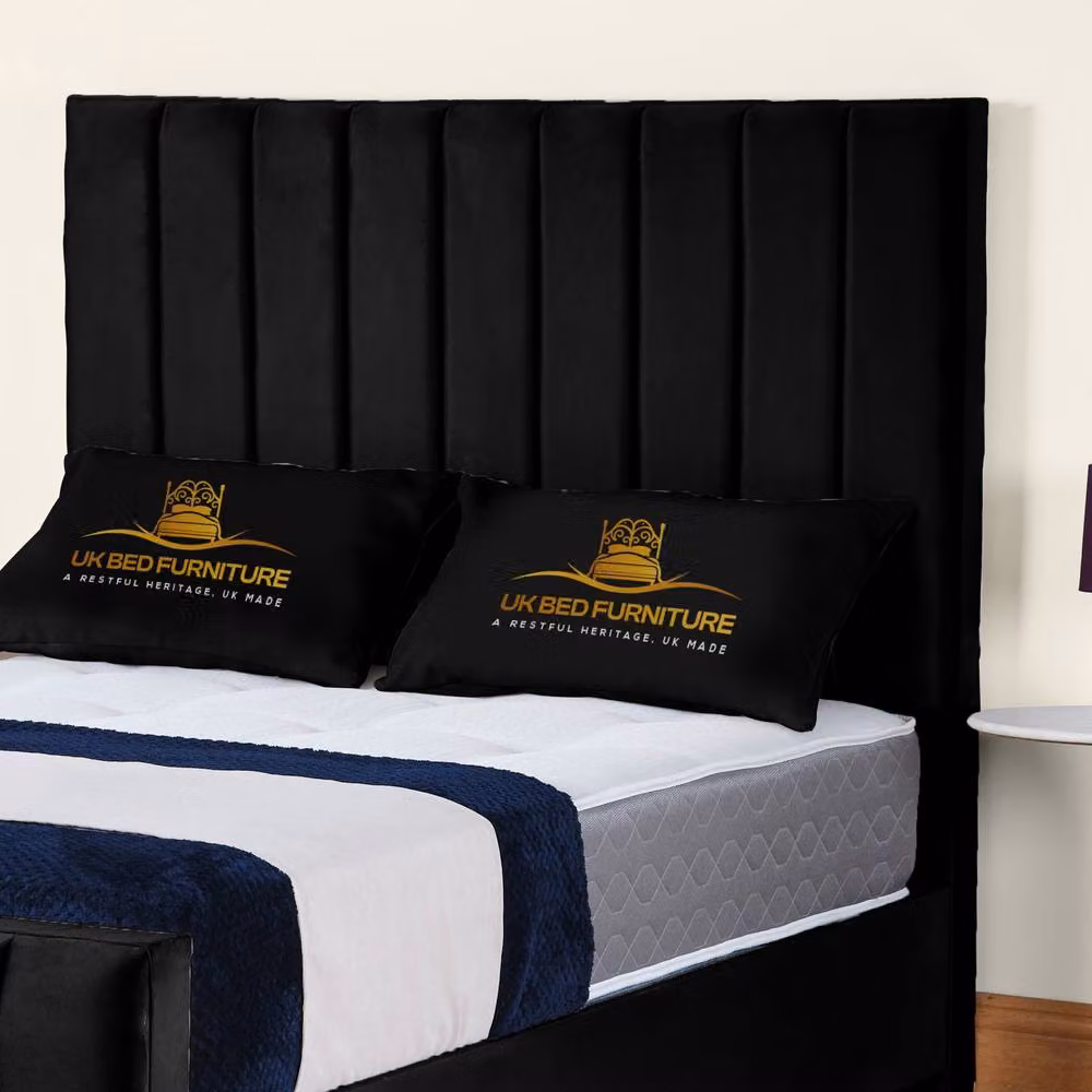 UK Bed Furniture Lisburn Modern Upholstered Velvet Slatted Base Bed in Black, Size: 180 x 200 cm – 2