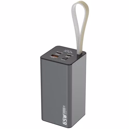 Maplin 30,000mAh Power Bank with 65W PD Fast Charging and 3 Outputs (2x USB-C and 1x USB-A) in Grey