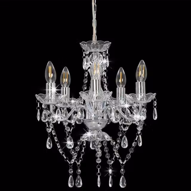 Berkfield Home Elegant Round Silver Chandelier with Transparent Crystal Beads, 5 x E14